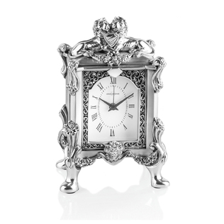 意大利原产LINEA ARGENTI镀银钟表时钟座钟 双狮护卫款