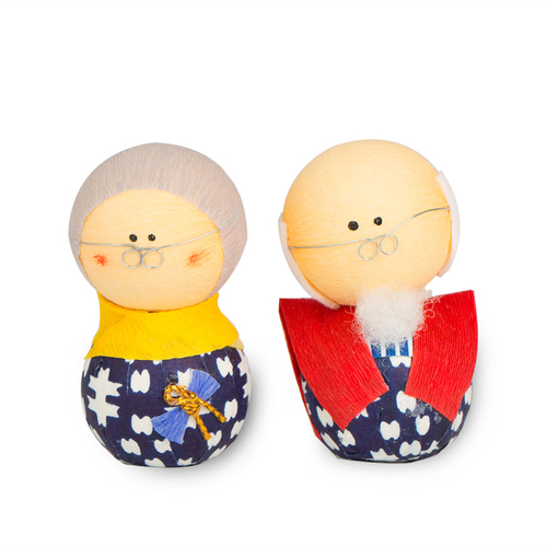 日本原产Ishikawa 美浓和纸 纸质人形 祖父母玩偶摆件 红色