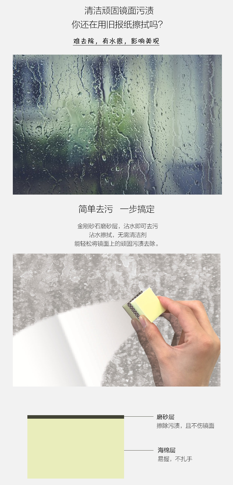 日本原产KOKUBO小久保免洗剂镜面去污海绵擦(2个装） 黄色