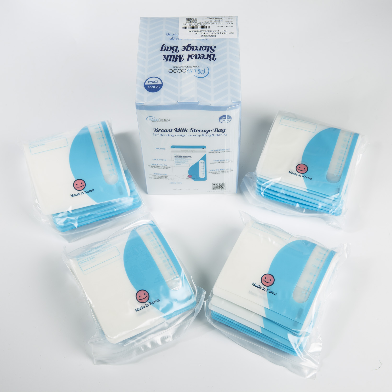 韩国原产plus bebe一次性母乳保鲜袋储奶袋120个装200ml 蓝白色
