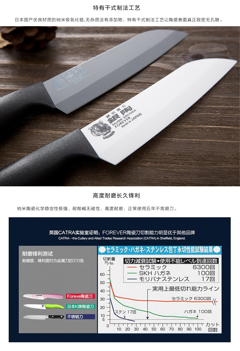 日本原产forever陶瓷菜刀水果刀削皮刀170mm 黑色