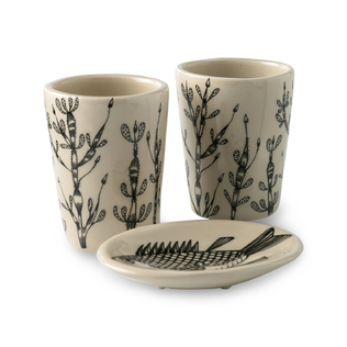 英国原产lush designs骨瓷洗漱杯牙杯杯碟三件套