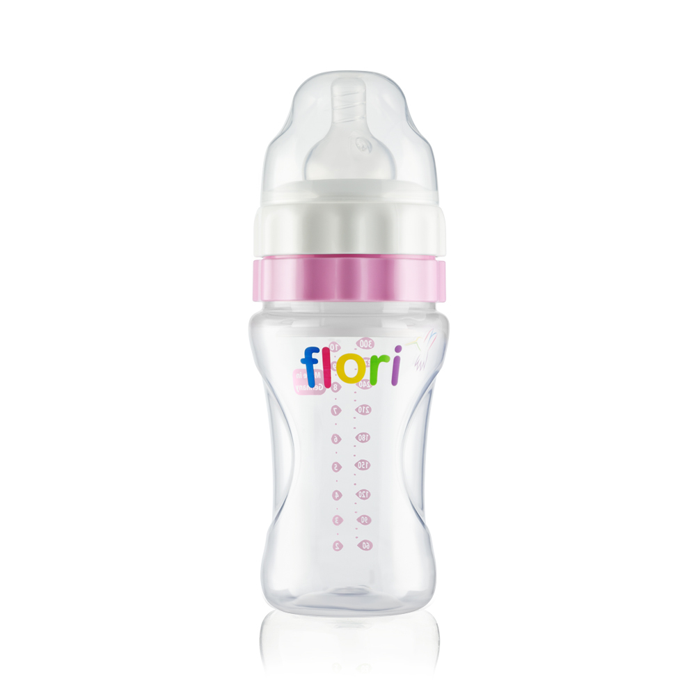 德国原产flori防胀气奶瓶保鲜奶瓶宽口奶瓶 粉红