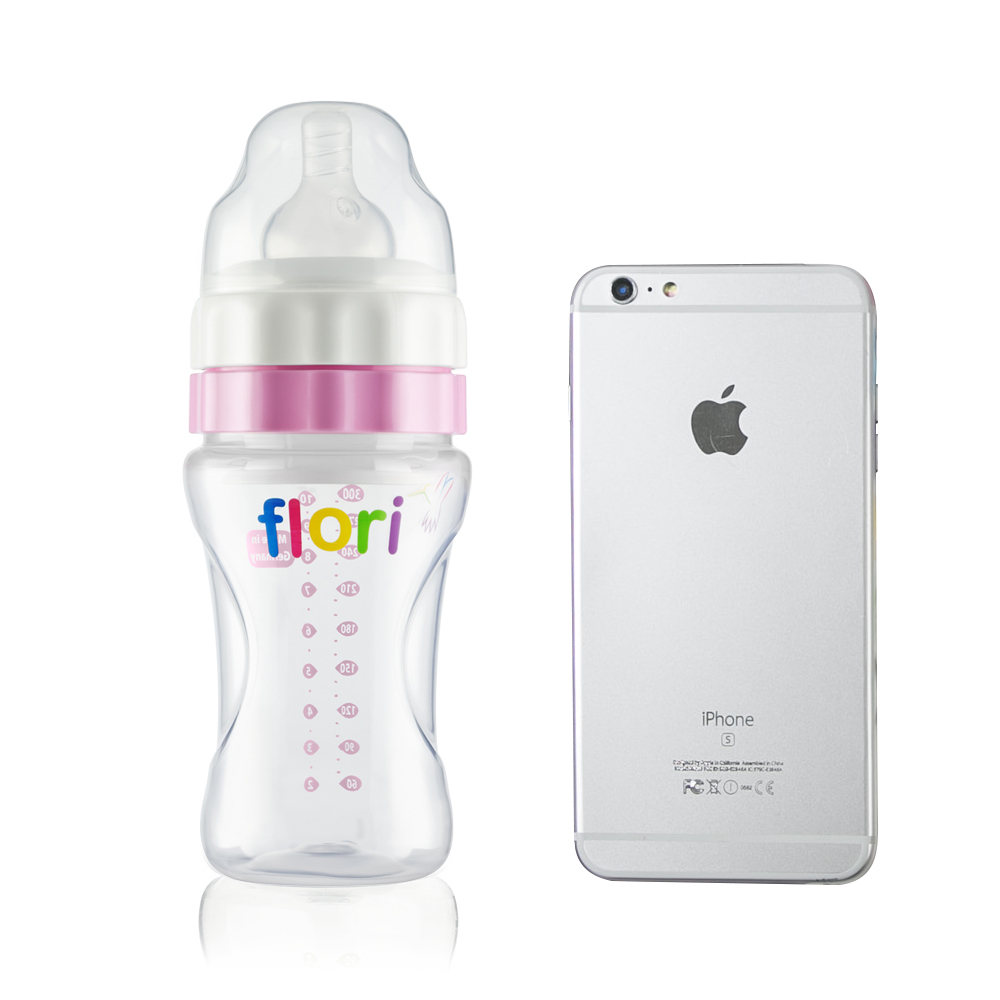 德国原产flori防胀气奶瓶保鲜奶瓶宽口奶瓶 粉红