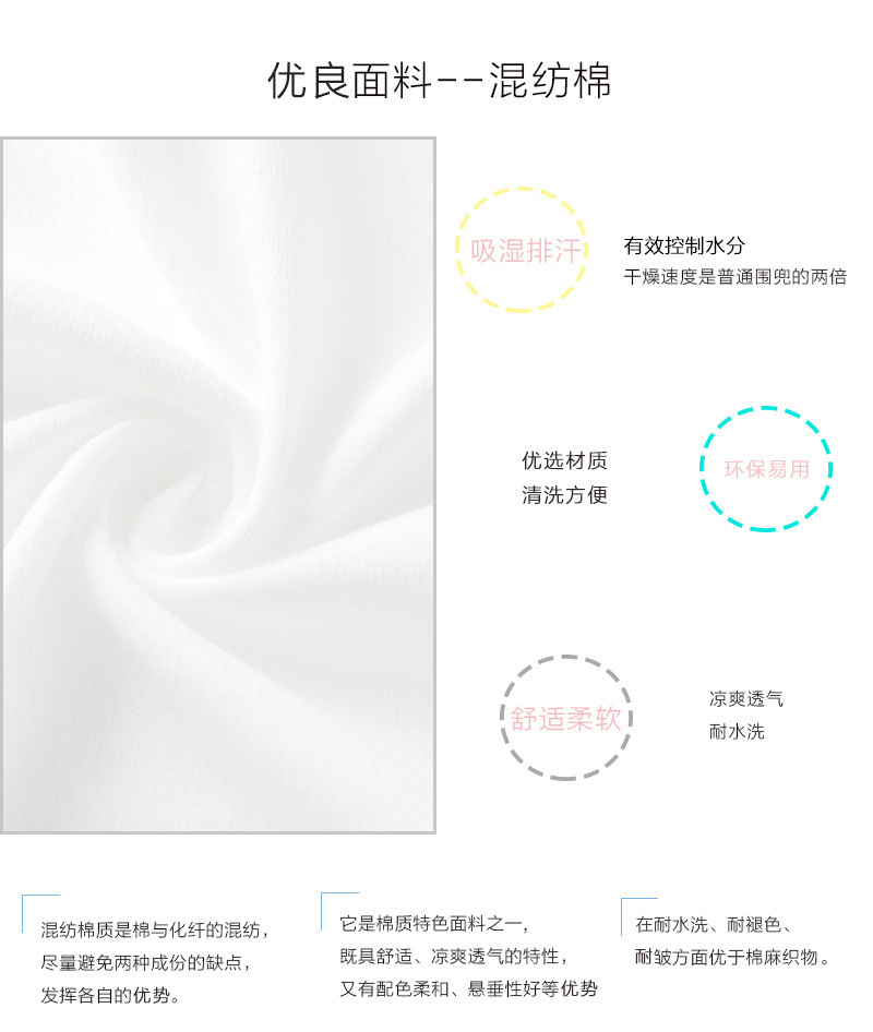 美国原产bonnbonn BABY混纺棉婴儿围嘴围兜口水巾口水布 白色边