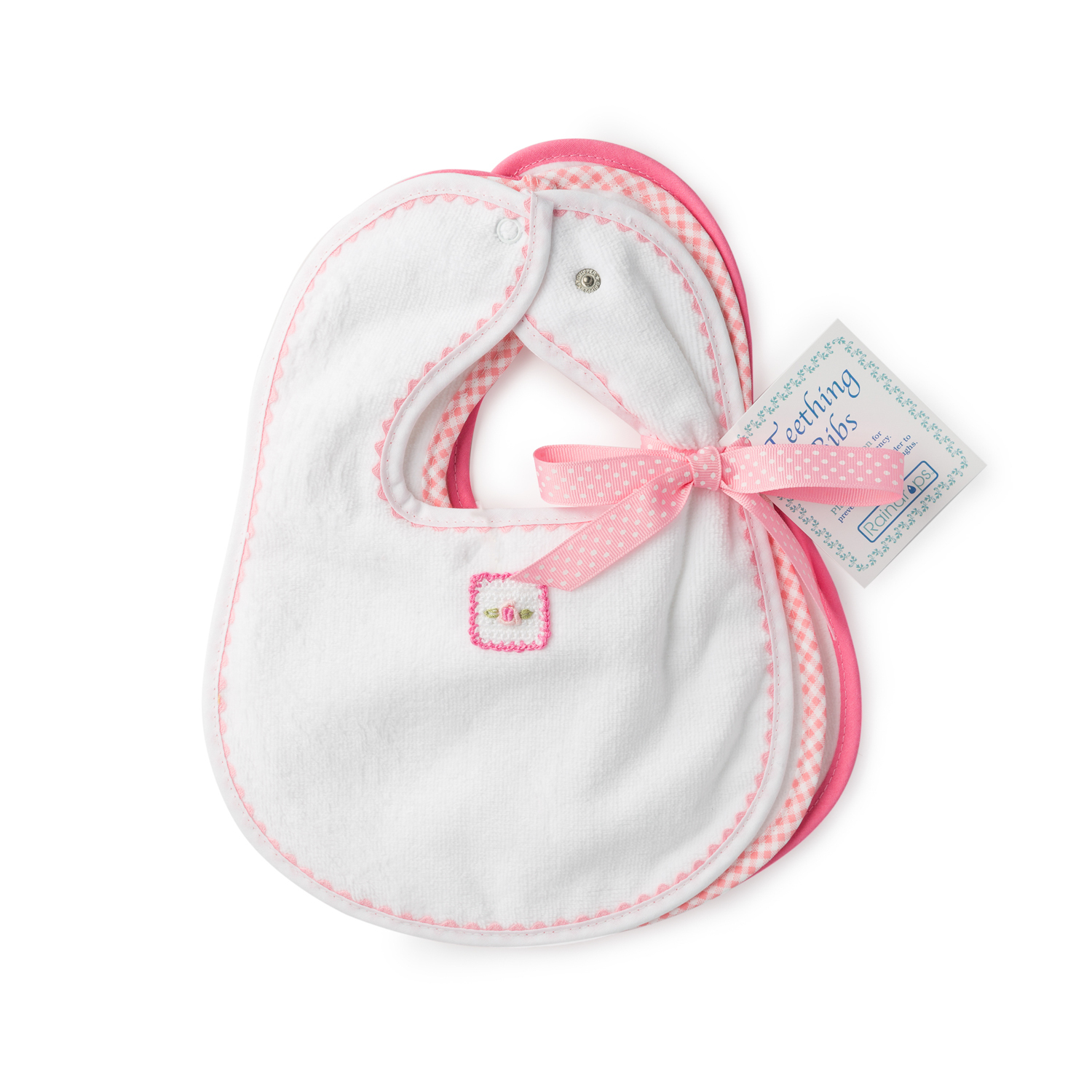 美国原产Raindrops棉质口水巾围兜婴幼儿围嘴3件套装 白色（含一枚白底花朵图案及两枚纯白围嘴）