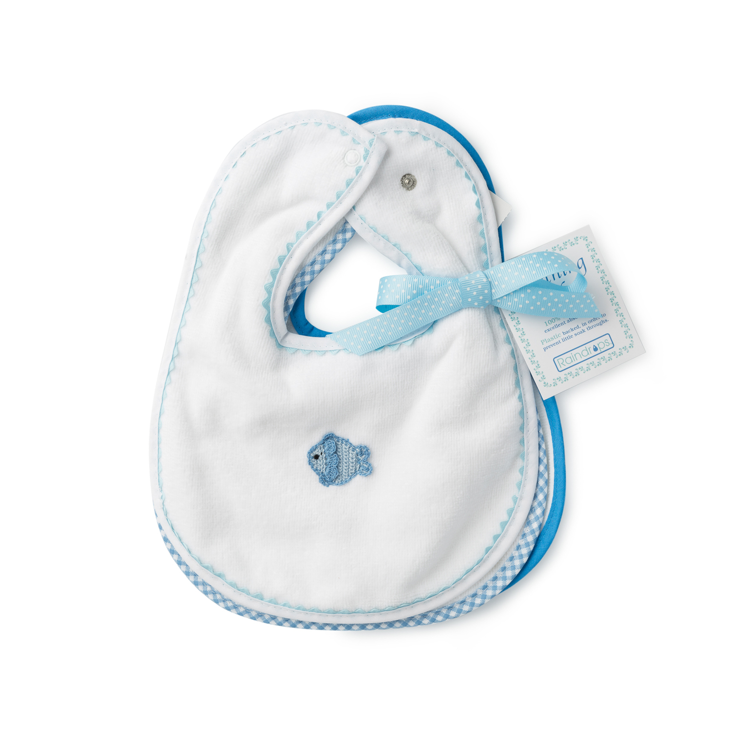 美国原产Raindrops棉质口水巾围兜婴幼儿围嘴3件套装 白色（含一枚白底小鱼图案及两枚纯白围嘴）