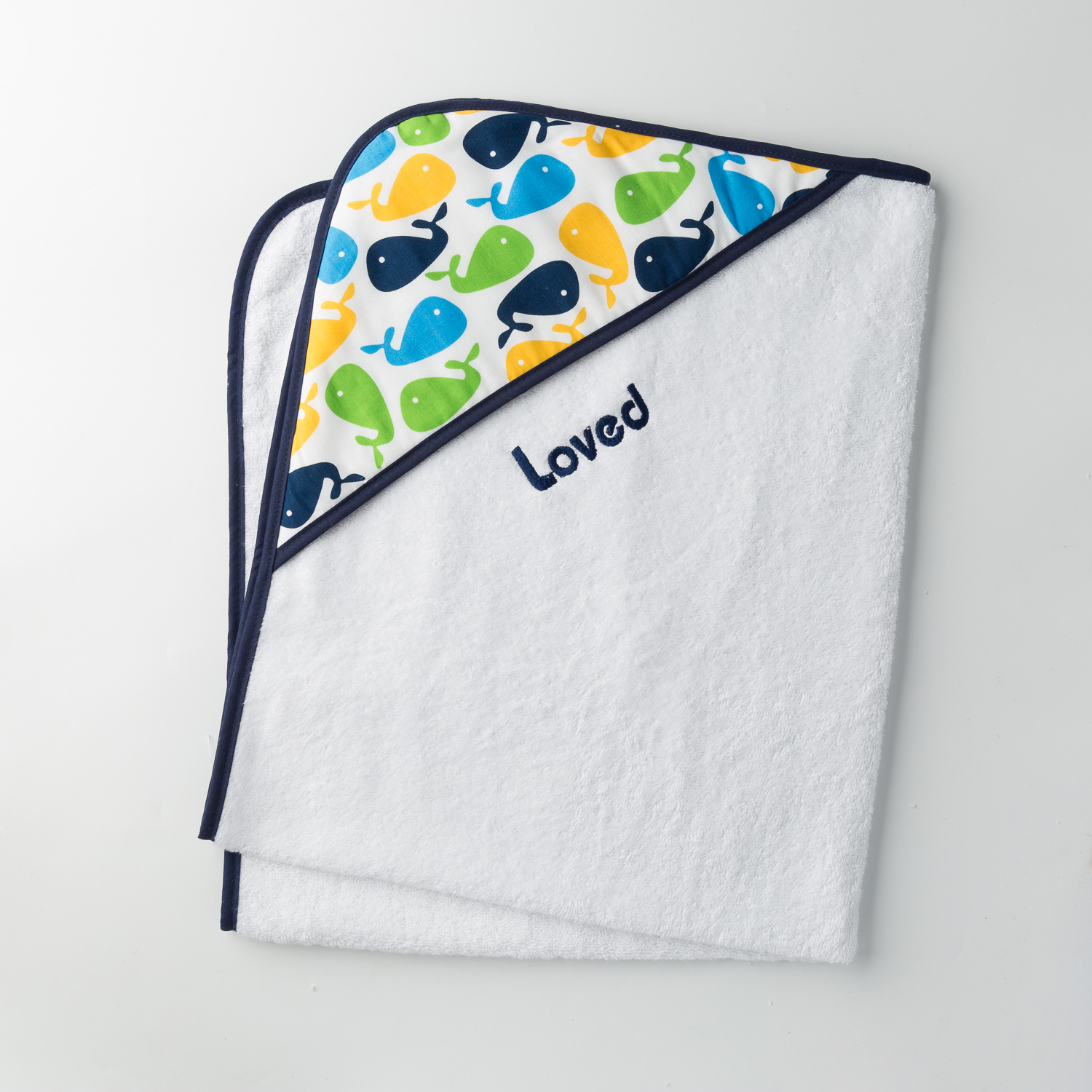 美国原产Raindrops婴幼儿连帽包巾浴巾礼品套装真爱系列 蓝色鲸鱼图案