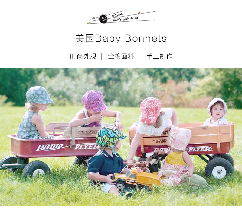 美国原产BABY BONNETS全棉儿童帽子遮阳帽双面渔夫帽男款 蓝色 S