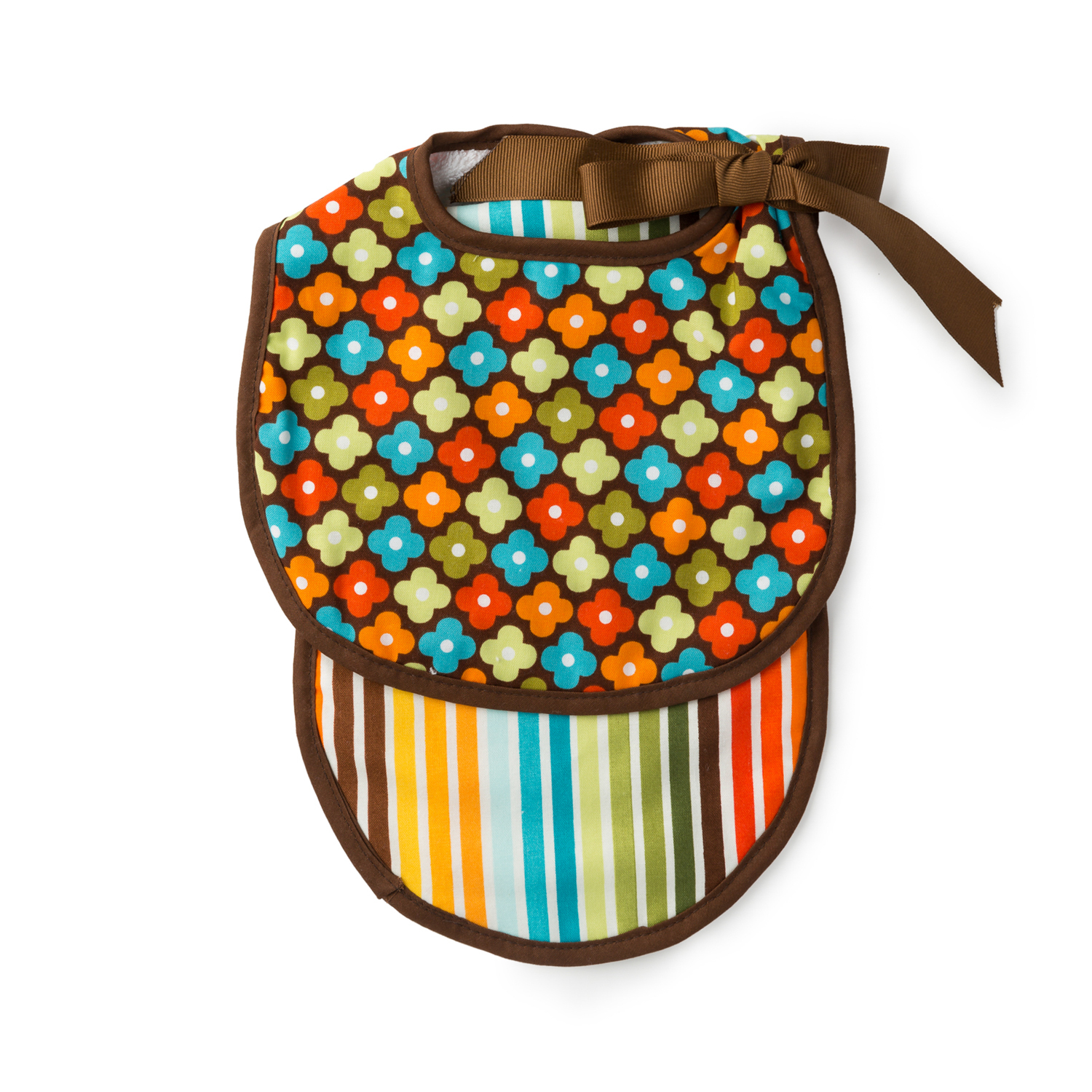 美国原产Raindrops棉质围兜拍嗝巾围嘴礼品套装 棕色花朵图案