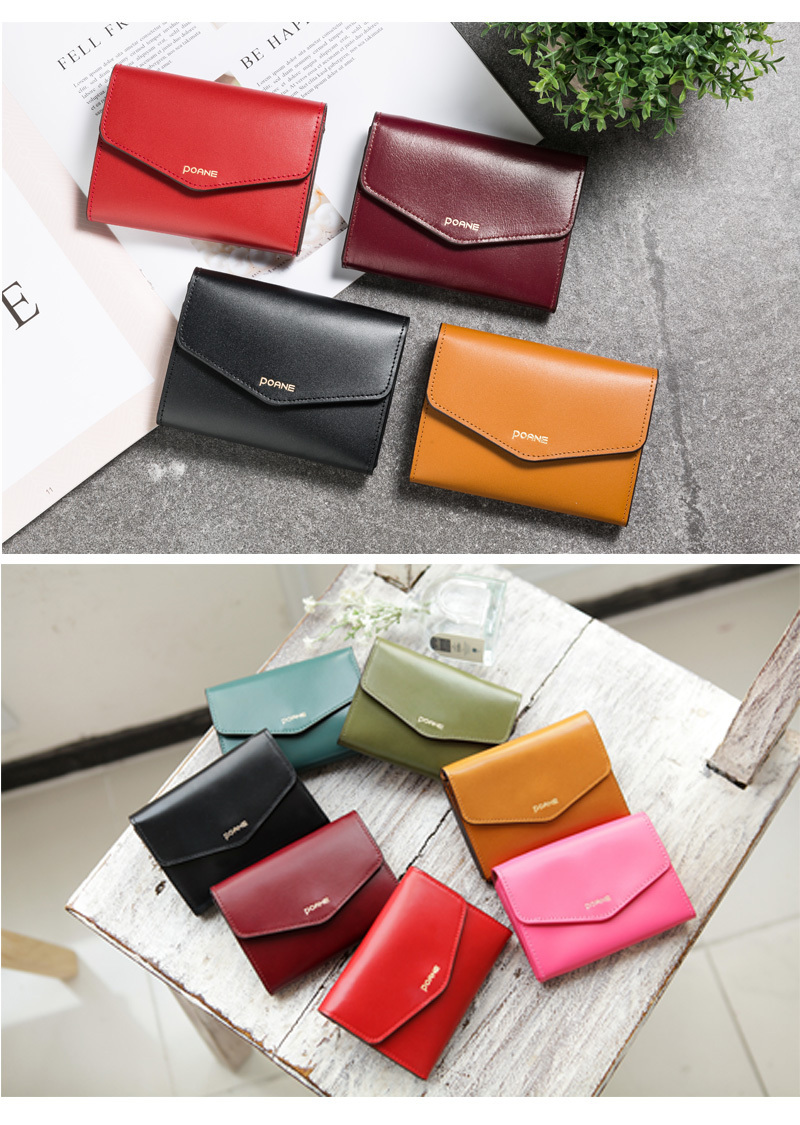 韩国原产POANE牛皮信封式卡包简约柔软钱包 酒红