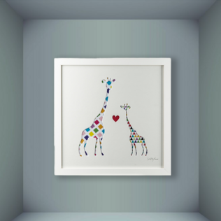 英国原产Crafty Foxx木质装饰画框相框长颈鹿妈妈和孩子
