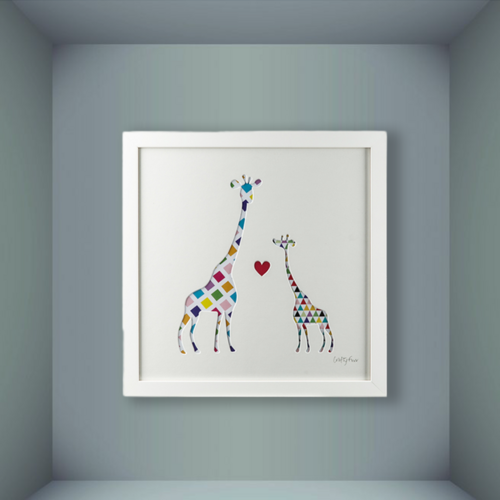 英国原产Crafty Foxx木质装饰画框相框长颈鹿妈妈和孩子 白色 小号