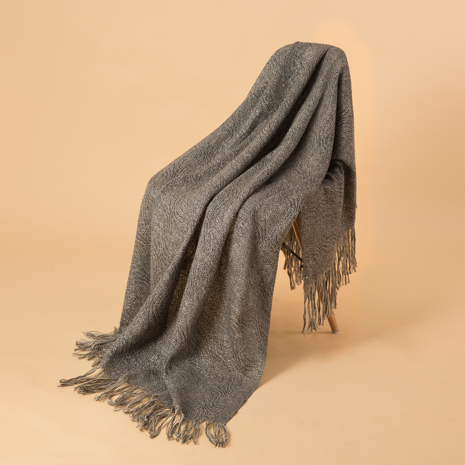 新西兰Stansborough指环王系列灰羊毛针织披肩盖毯金银丝