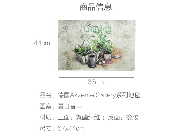 德国原产AKZENTE Gallery系列地毯脚垫门厅垫 夏日香草 彩色