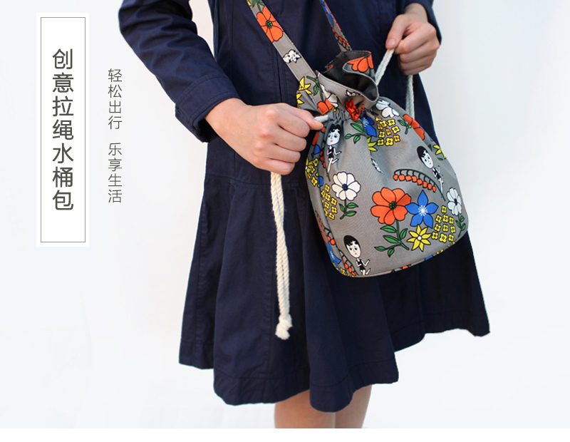 韩国原产1537单肩包斜跨包抽绳水桶包 灰色