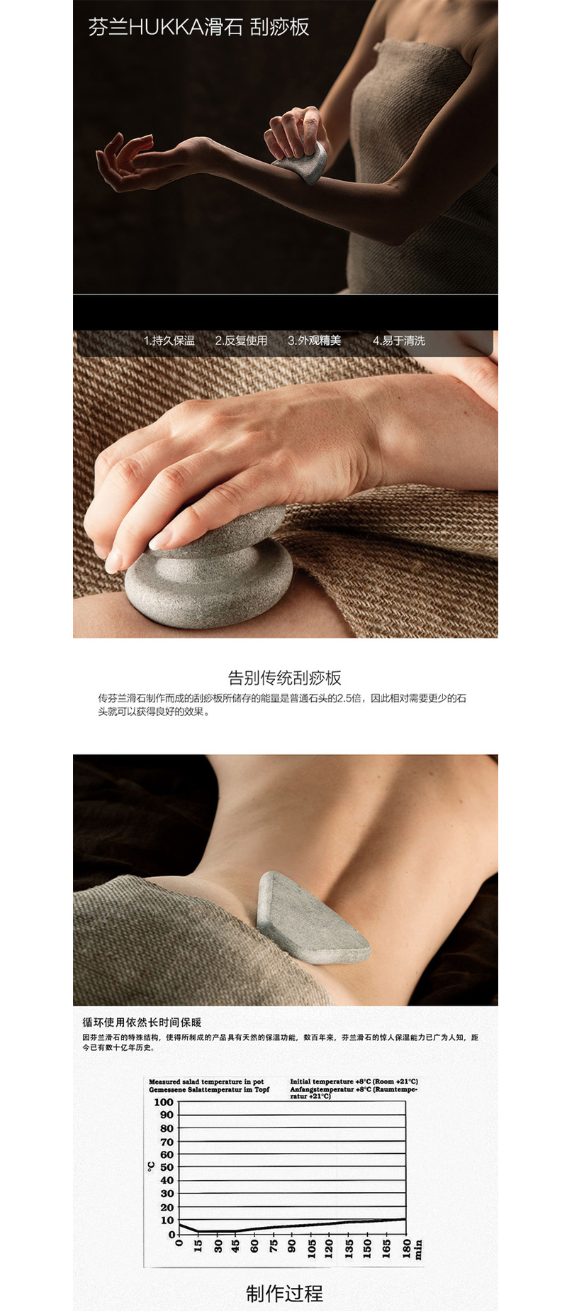 芬兰原产HUKKA滑石心形保温按摩石 灰色
