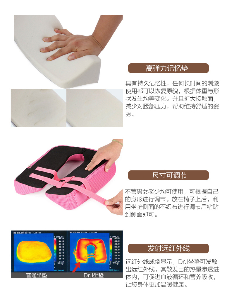 韩国原产Dr.i 高弹性记忆海绵矫正坐姿美臀提臀塑型坐垫 绿色