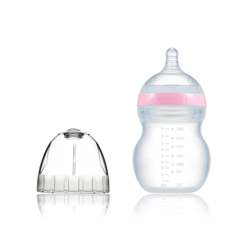 韩国原产Mamachi 宽口径全硅胶奶瓶260ml简装2孔3-6个月 粉红