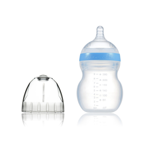 韩国原产Mamachi 宽口径全硅胶奶瓶260ml简装2孔3-6个月 天蓝