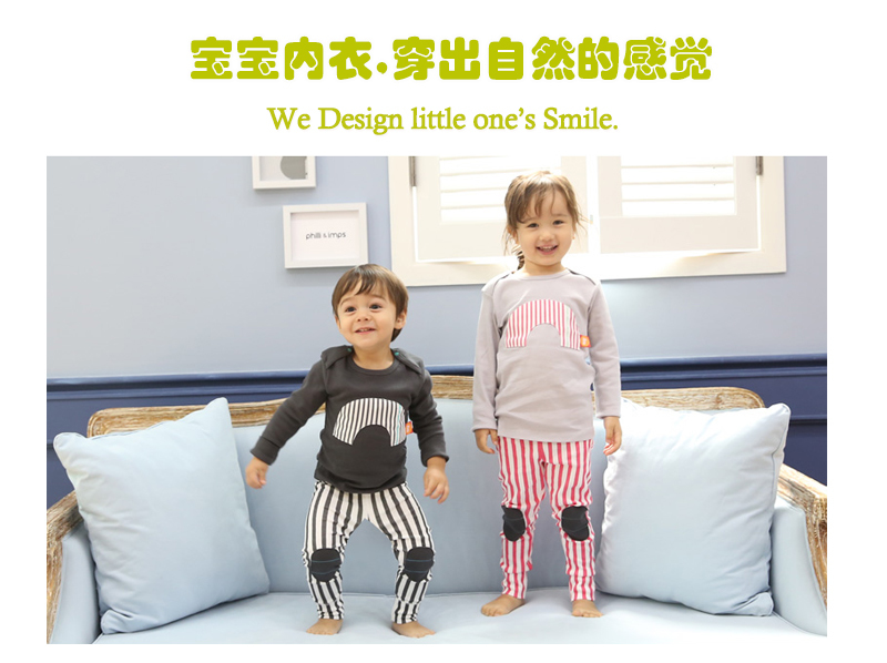 韩国原产philli imps精梳棉婴幼儿内衣宝宝长袖长裤开肩 粉红 S