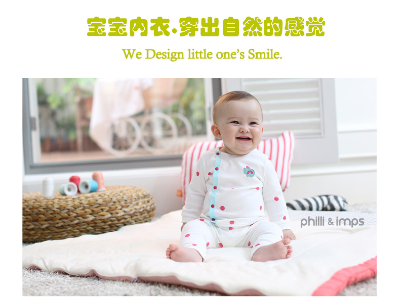 韩国原产philli imps精梳棉婴幼儿内衣宝宝开衫宝宝长裤 红色波点 XS