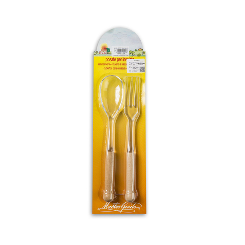 意大利原产DEMOLLI 厨房餐具沙拉勺 塑料勺子叉子2件套装 棕色