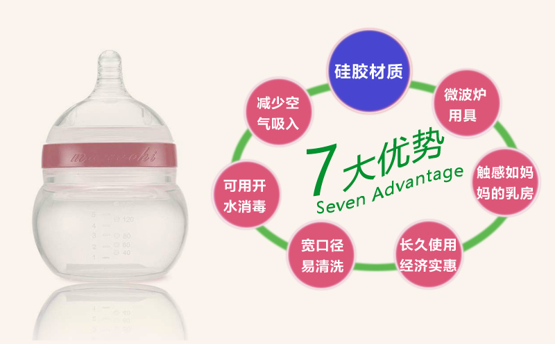 韩国原产Mamachi 宽口径硅胶奶瓶套装2个奶瓶+3孔Y孔奶嘴 天蓝