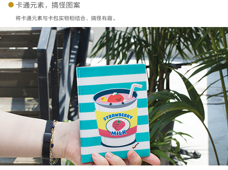 韩国原产LUCALAB短款卡通护照夹收纳夹皮夹 绿色条纹