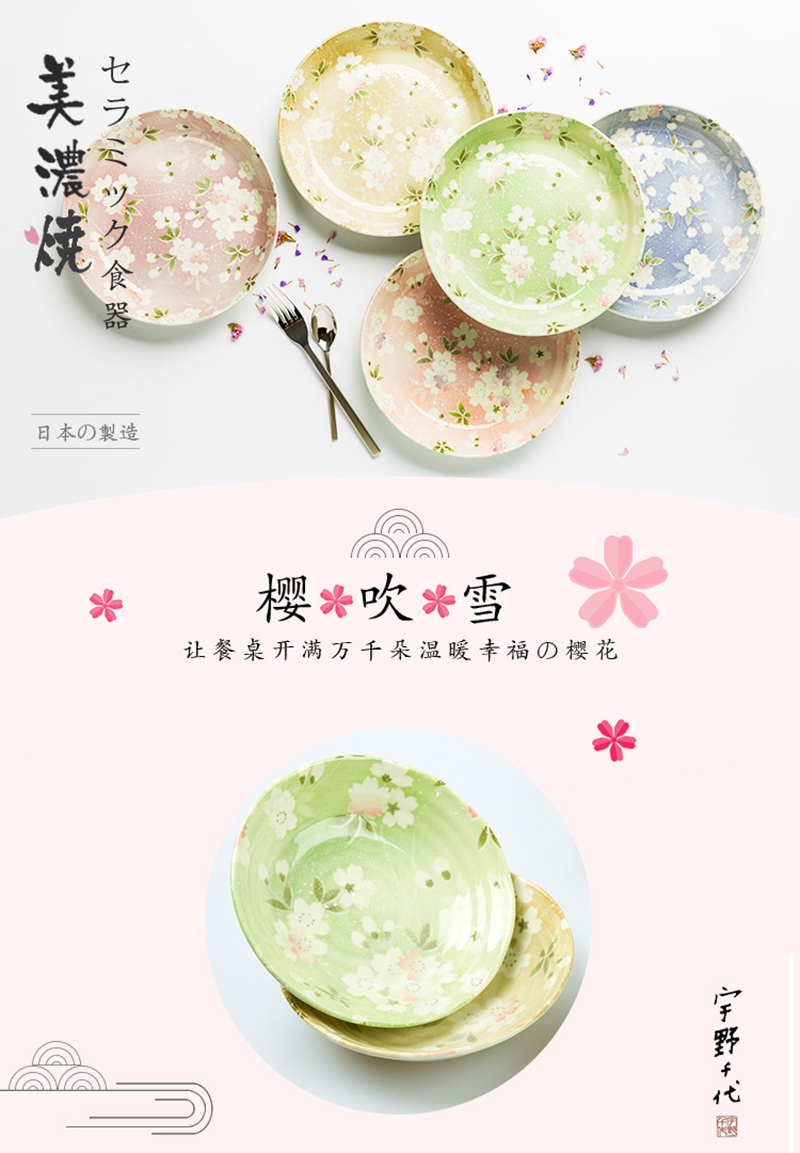 日本原产AITO宇野千代樱吹雪系列美浓烧陶瓷碗汤碗5件套 花色