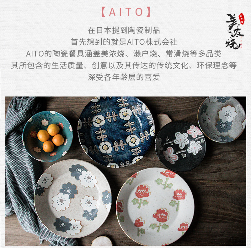 日本原产AITO Nordic Flower美浓烧陶碗碟花朵夏荷 餐碗