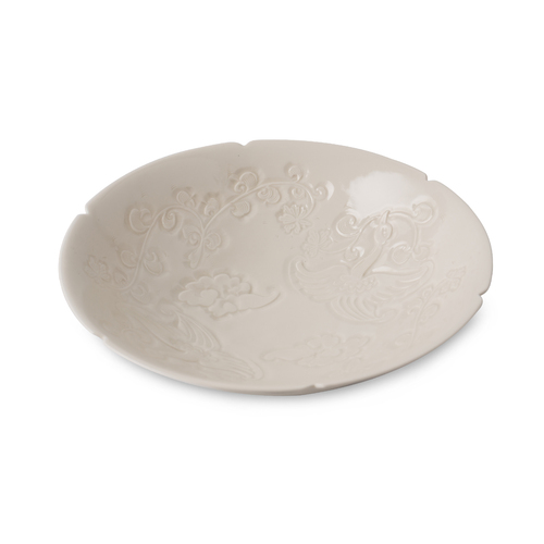 日本原产kaizan快山窯中西餐盘子美浓烧陶瓷碟子8寸高盘 白瓷飞鸟文