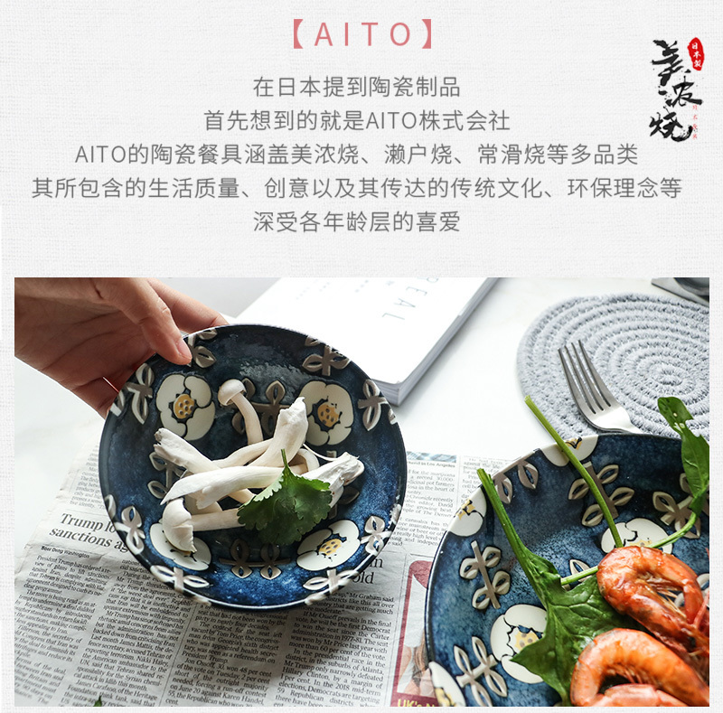 日本原产AITO Nordic Flower美浓烧陶瓷碗碟晚晴 餐碗