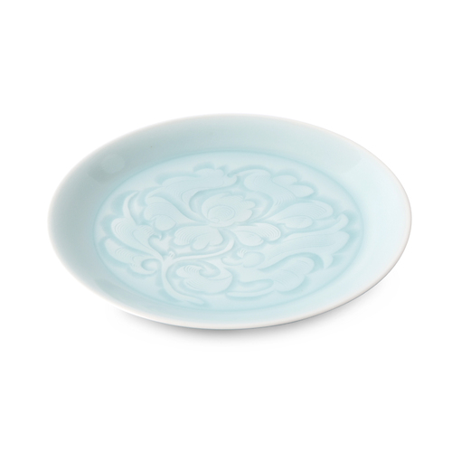 日本原产kaizan快山窯中西餐盘子美浓烧陶瓷碟子6寸碟 青白瓷牡丹浅蓝
