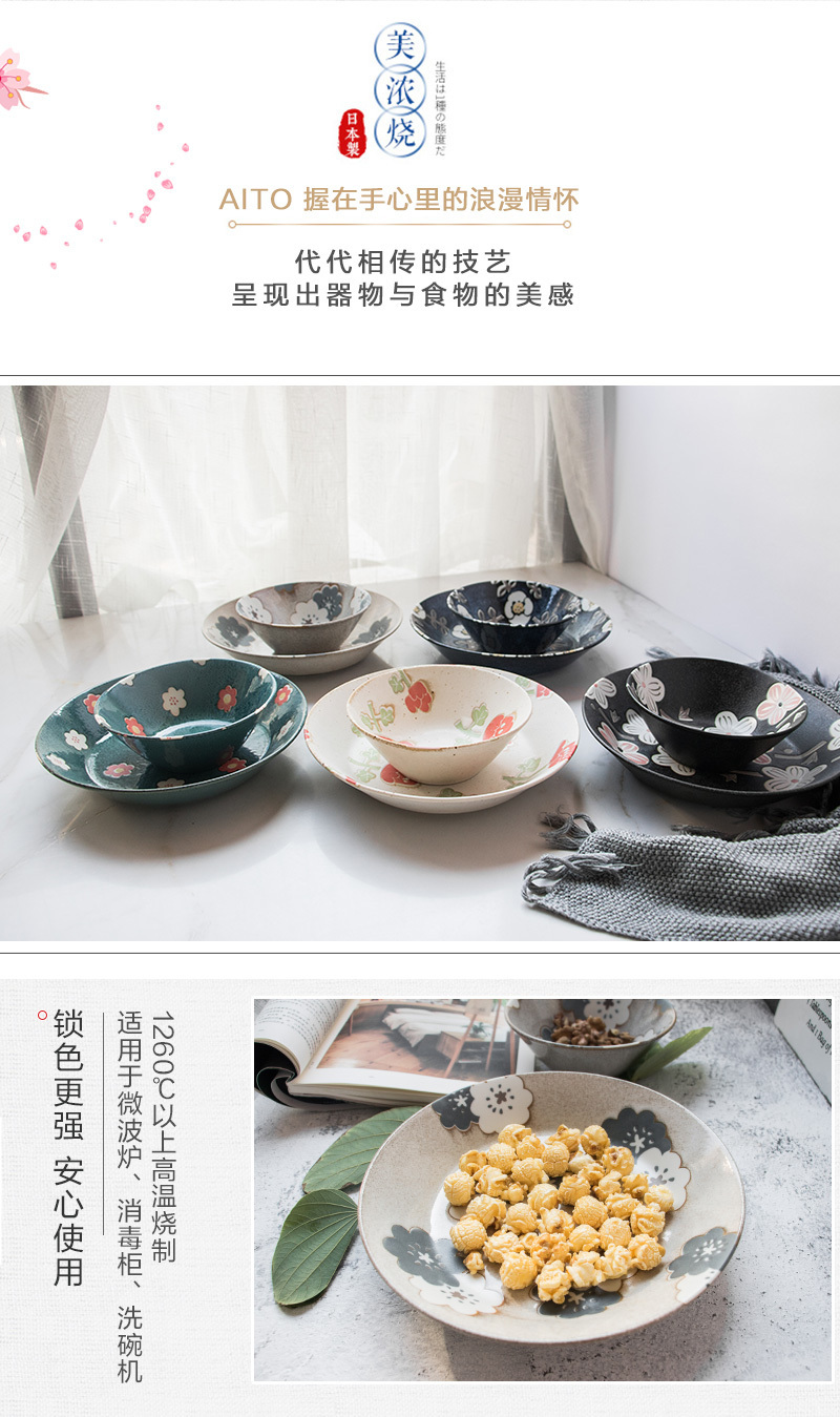 日本原产AITO Nordic Flower 美浓烧陶瓷碗碟冬雪 餐碗