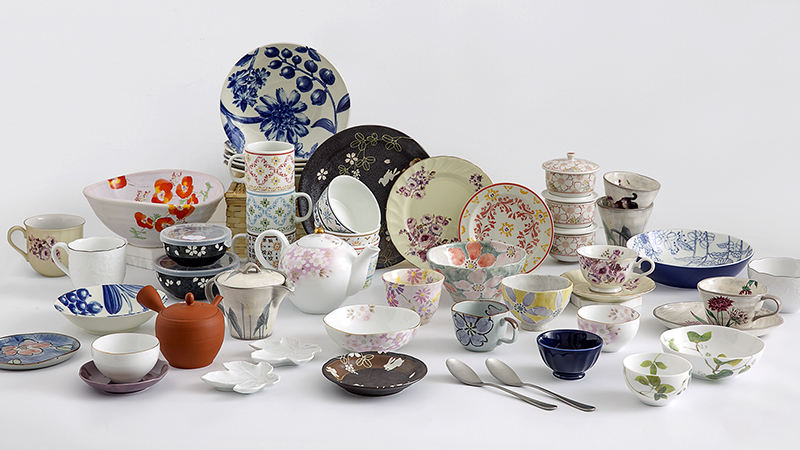 日本原产AITO宇野千代樱吹雪系列美浓烧陶瓷碗汤碗5件套 花色