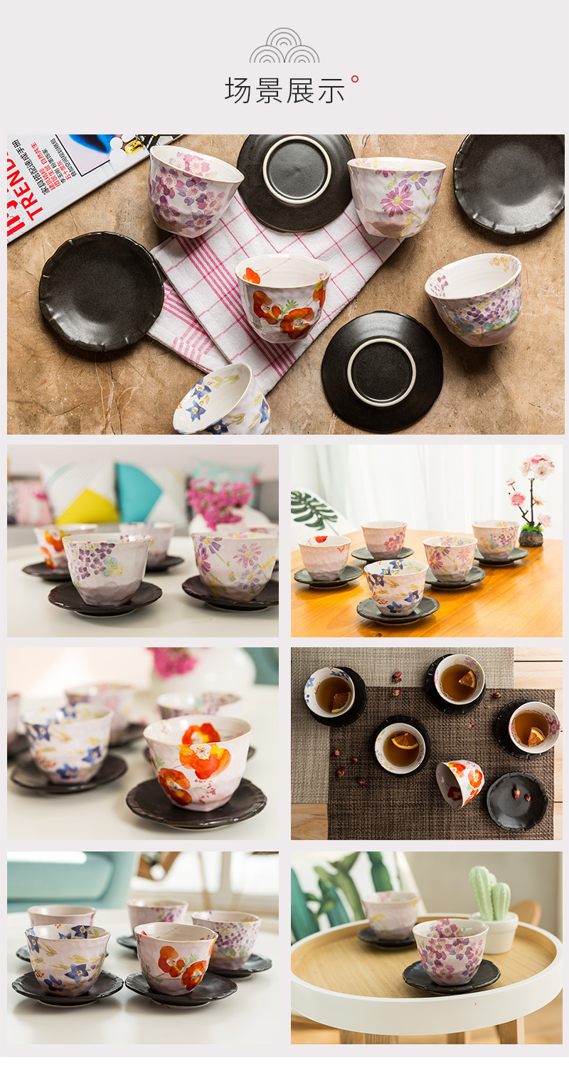 日本原产AITO抚松庵系列美浓烧陶瓷茶杯托茶具5件套 彩色