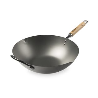 日本原产YOSHIKAWA COOK-PAL炼北京铁炒锅木柄无涂层30cm