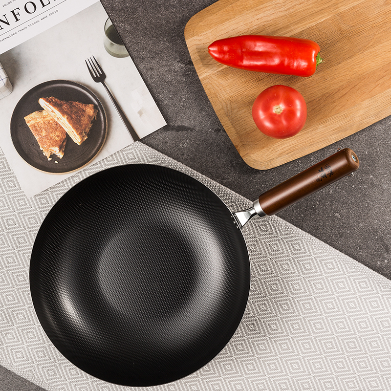 日本原产yoshikawa 吉川乡技燕三条木柄炒锅28cm 黑色