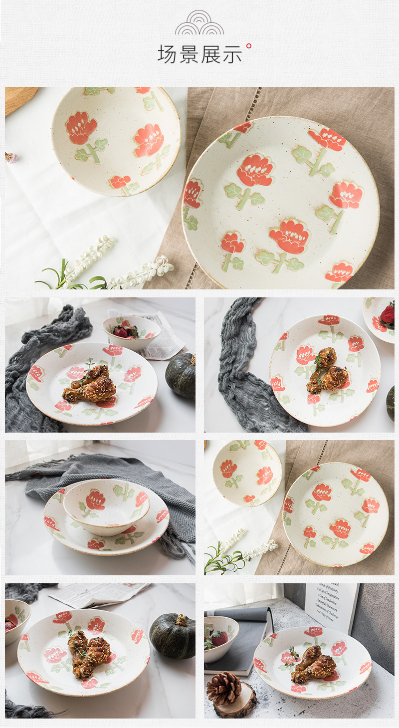 日本原产AITO Nordic Flower美浓烧陶碗碟花朵夏荷 餐碗