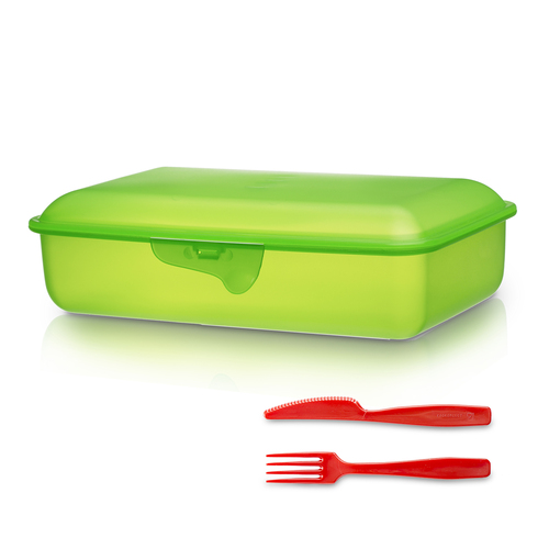 意大利原产Cosmoplast塑料方形午餐盒便当盒带餐具 绿色