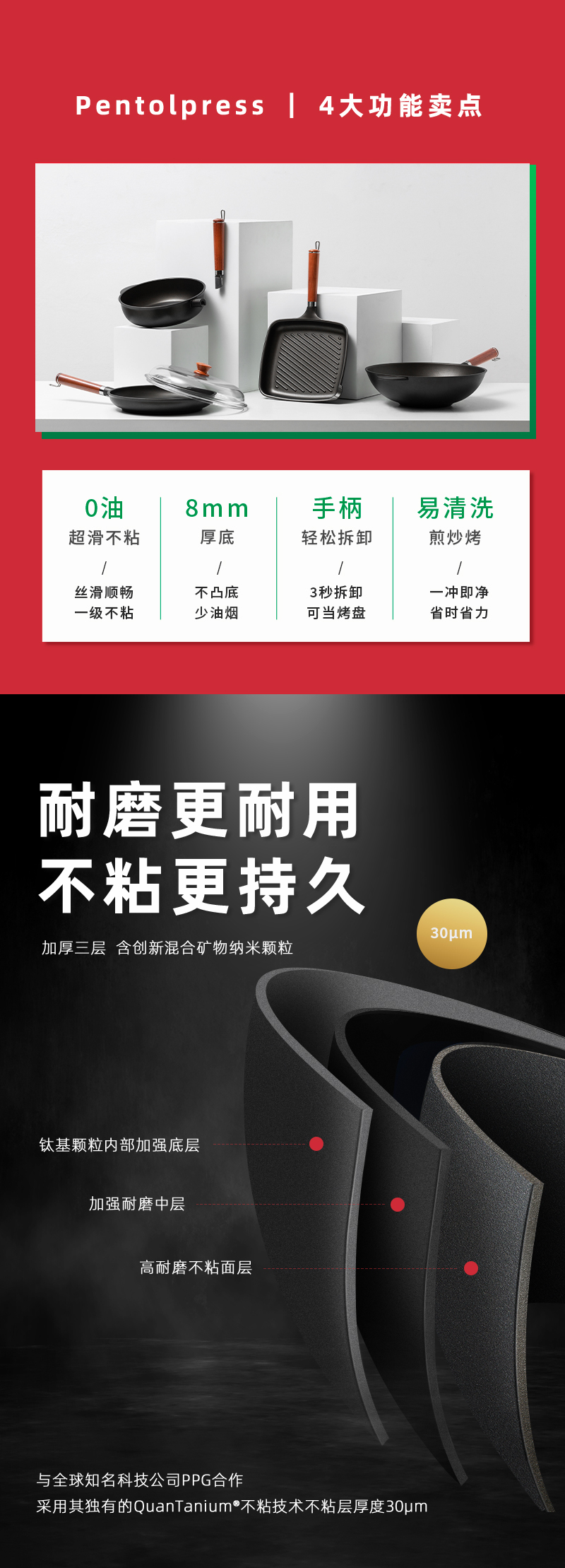 意大利原产PENTOLPRESS朱利安系列平底煎锅28cm（通用款） 棕色
