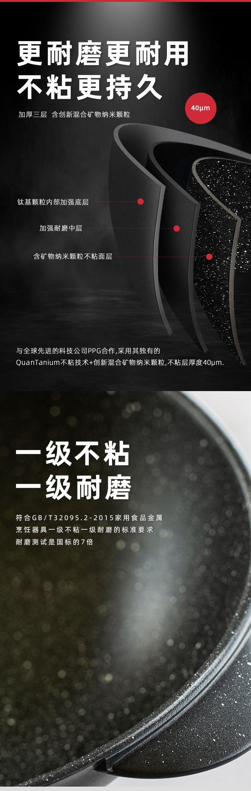 意大利原产PENTOLPRESS格兰尼特系列不粘炒锅32cm（燃气款） 黑色