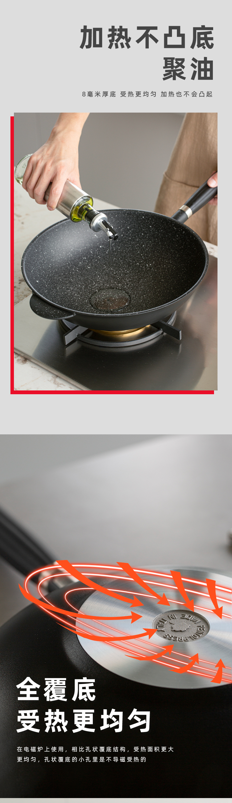 意大利原产PENTOLPRESS格兰尼特系列不粘炒锅32cm（燃气款） 黑色