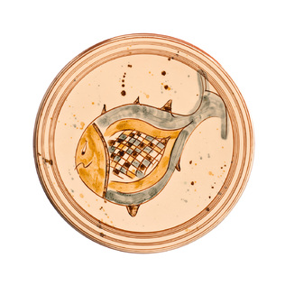 法国原产Barbotine陶制鱼纹果盘餐盘点心盘圆盘