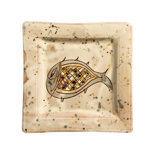 法国原产Barbotine陶制鱼纹果盘餐盘点心盘方盘