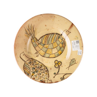 法国原产Barbotine陶制鱼纹果盘餐盘点心盘圆盘