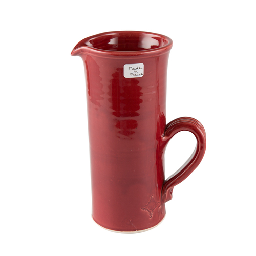法国原产Barbotine陶制酒水壶茶壶带把圆罐 红色