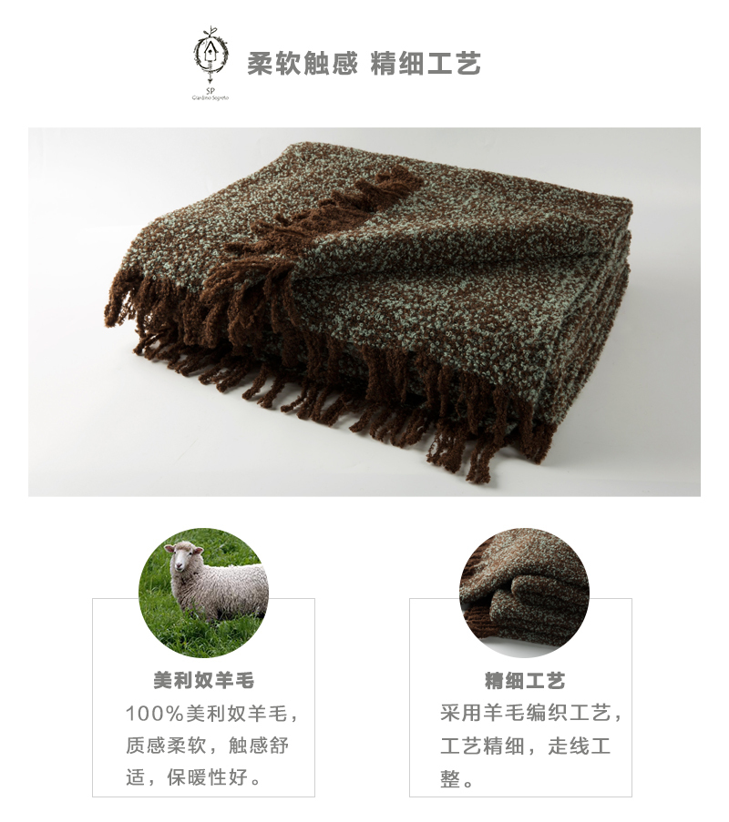 意大利原产SP Giardino Segreto混色美利奴羊毛毯沙发毯盖毯 深紫色