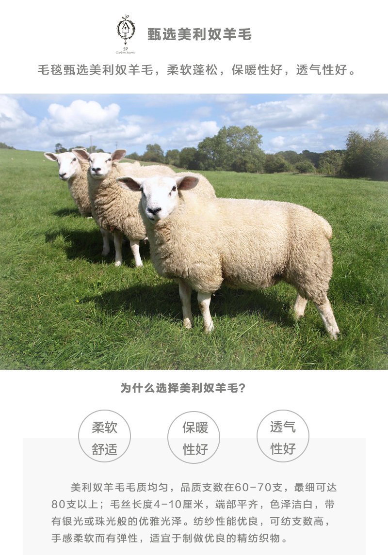 意大利原产SP Giardino Segreto美利奴羊毛毯沙发毯盖毯中号 乳白色